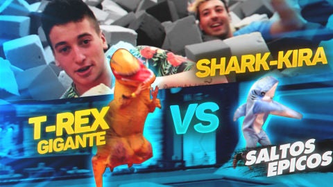 Shark-Ira vs T-Rex gigante!!! Reto de Saltos épico en Mallorca