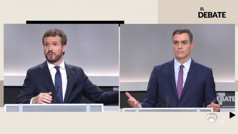 Pablo Casado a Pedro Sánchez durante el debate electoral: "Usted es el bloqueo personificado"