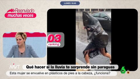 (22-05-23) Cristina Pardo, al ver a una mujer protegerse de la lluvia con una bolsa de plástico: "Me representa"