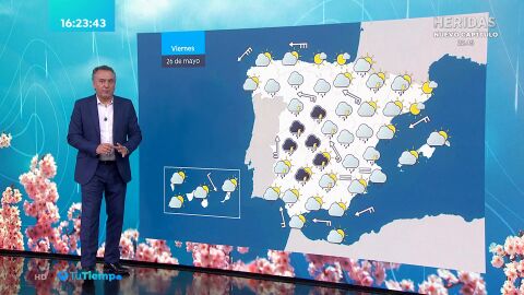 (25-05-23) Chubascos y tormentas localmente fuertes o persistentes en el entorno del sistema Central, meseta Sur, oeste de la meseta Norte y en la mitad norte de la Comunidad Valenciana