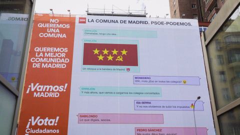Nueva lona gigante de Ciudadanos para advertir de la "comuna" que sería Madrid si gobiernan PSOE y Podemos