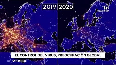 La llamativa imagen del tráfico aéreo en Europa antes y después del coronavirus: se reduce un 90% con respecto a 2019