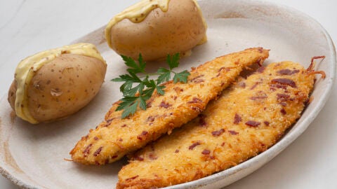 Cogollos rellenos de surimi y escalope especial con patatas a la mostaza