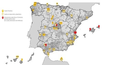 (09-05-23) Así queda el mapa de los terrenos de Defensa para vivienda: 20.000 inmuebles en 34 municipios
