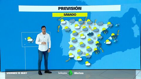 (19-05-23) Probables chubascos y tormentas localmente fuertes en la zona de Levante y norte de Mallorca, sureste peninsular y Andalucía. Intervalos de viento fuerte en el este de Baleares.